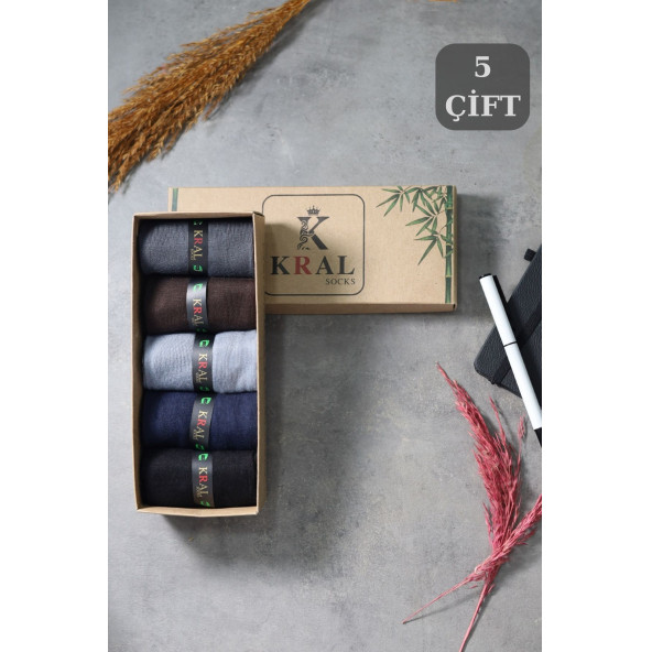Bambu Erkek Çorap Klasik Soket Düz Uzun Yazlık Dikişsiz 5'li Kutulu Premium Set ürün görseli 1