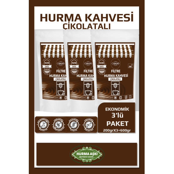 Hurma Aşkı Filtre Hurma Kahvesi Çikolatalı 3X200 Gr ürün görseli 1