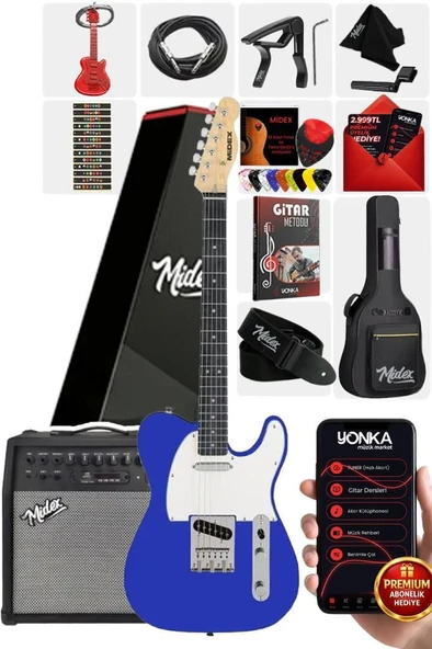 Midex TLX-50BL-50AMP Tele Kasa Maple Klavye 2 Single-Coil 50W Amfili Elektro Gitar ürün görseli 1