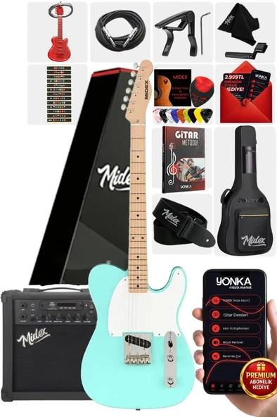 Midex TLX-50GR-25AMP Tele Kasa Maple Klavye 2 Single-Coil 25W Amfili Elektro Gitar ürün görseli 1