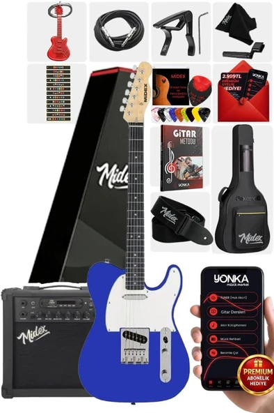 Midex TLX-50BL-25AMP Tele Kasa Maple Klavye 2 Single-Coil 25W Amfili Elektro Gitar ürün görseli 1