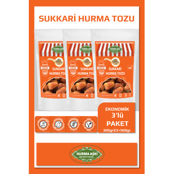 Hurma Aşkı Hurma Tozu Sukkari 3X300 Gr ürün görseli 1