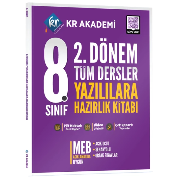 8. Sınıf 2. Dönem Tüm Dersler Yazılılara Hazırlık Kitabı KR Akademi Yayınları ürün görseli 1