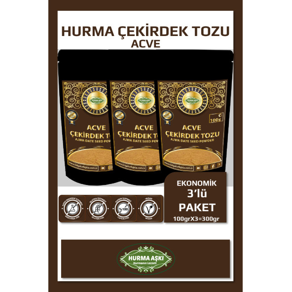 Hurma Aşkı Acve Hurma Çekirdeği Tozu 3X100 Gr ürün görseli 1