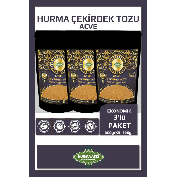 Hurma Aşkı Acve Hurma Çekirdeği Tozu 3X300 Gr ürün görseli 1
