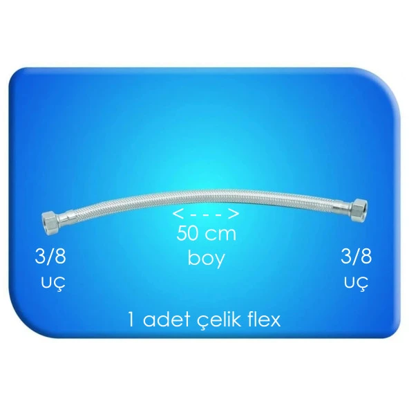 FLEX ÇELİK 3/8 3/8 UÇ 50 CM BOY 1 ADET SU BAĞLANTISI ürün görseli 1