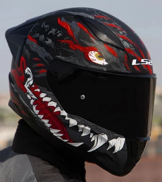 LS2 Rapıd 2 Race Kaıju Fullface Motosiklet Kaskı Siyah Camlı ürün görseli 1