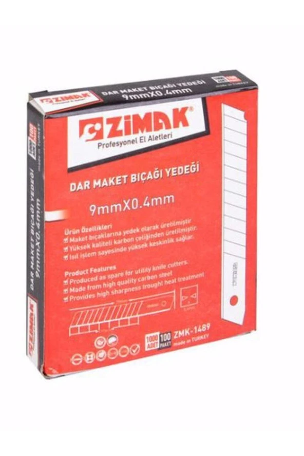 zimakMaket Bıçağı Yedeği Dar 9mmx0.4mm 100 lü Zmk 1489 0379 4892 ürün görseli 1