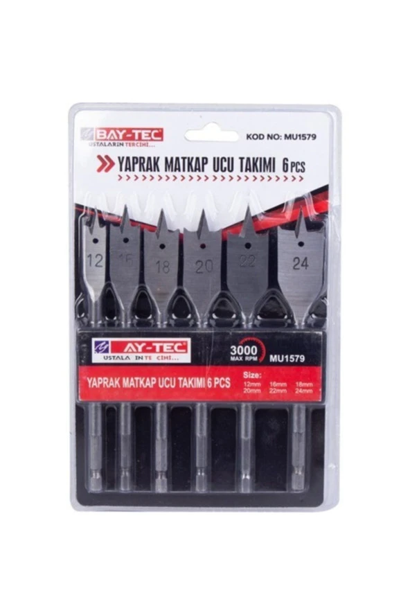 Baytec    Bay-tec Mu1579 Yaprak Matkap Ucu Ahşap Delme Takımı Seti 6pcs pmravm ürün görseli 1