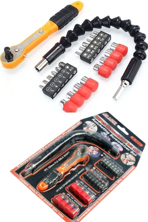 JIA LONGJl-1017 22 Parça Tornavida Seti Esnek Kıvrılır Cırcır Kollu Lokma Seti Bits Uçlu ürün görseli 1