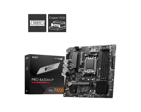 MSI PRO B650M-P AMD B650 AM5 SOKET DDR5 6000(OC) HDMI DP mATX ürün görseli 1