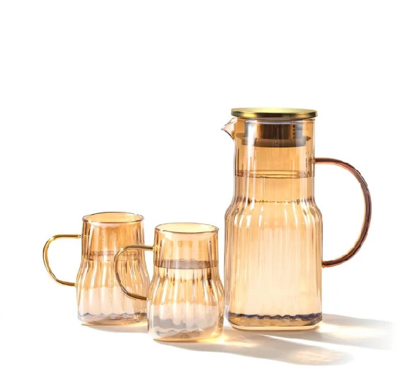 Arow Mia 2 Bardaklı Borosilikat Cam Sürahi Takımı Gold 1400 Ml TR-3984 ürün görseli 1
