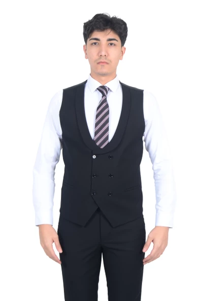 Cengiz İnler Sivri Yaka Kruvaze Yelekli Erkek Takım Elbise ürün görseli 1