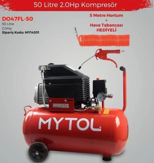 Mytol 50 Lt Yağlı Hava Kompresörü 2 Hp 5 Mt Hortum Tabanca ürün görseli 1