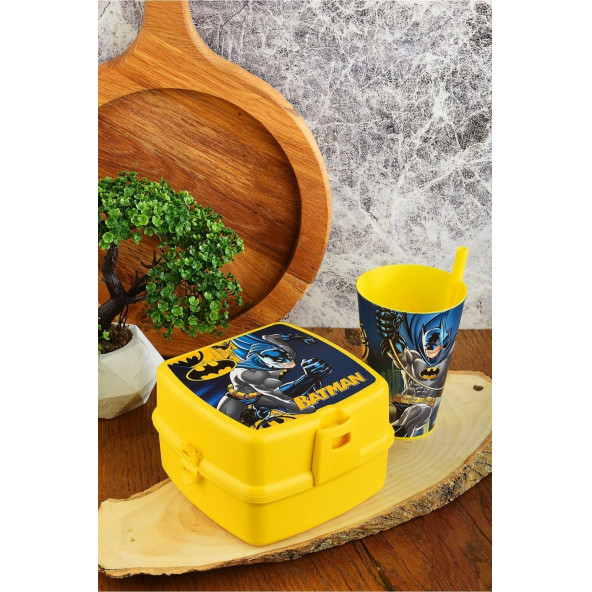 Batman İki Katlı Beslenme Kutusu+Pipetli Bardak 400 ml. ürün görseli 1