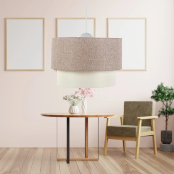 ArtGift Katlı Pasta Tekli Avize Açık Kahve Dokuma Yatak Odası Salon Antre Sarkıt ürün görseli 1