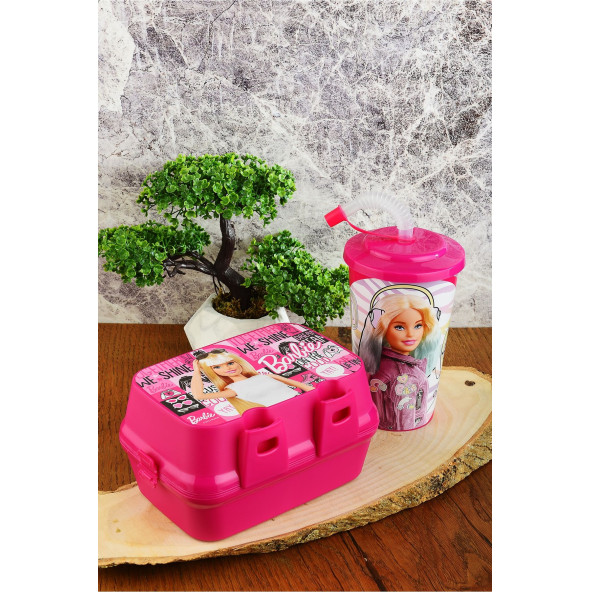 Barbie İki Katlı Bölmeli Beslenme Kutusu+Kapaklı Pipetli Bardak 400 ml. ürün görseli 1