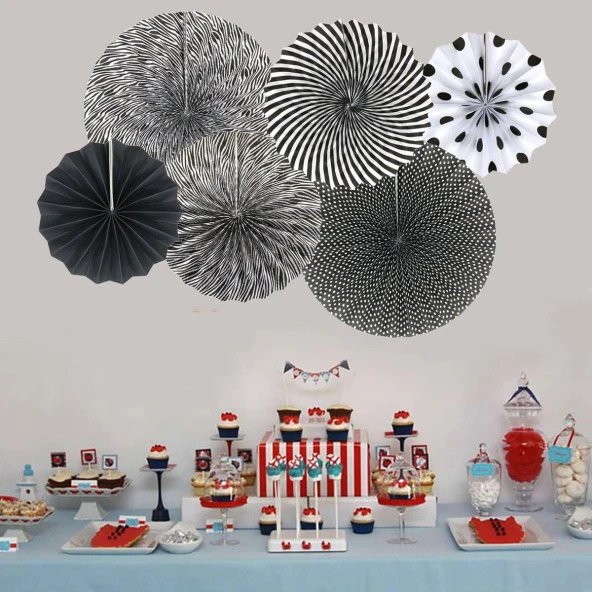 Kağıt Yelpaze Süs Siyah Set 6 lı - Resim 4