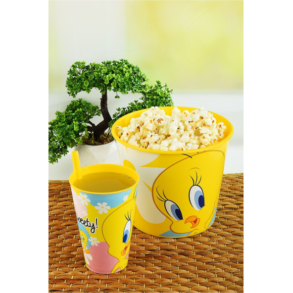 Tweety Mısır & Popcorn Kutusu+Pipetli Bardak 400 ml. ürün görseli 1