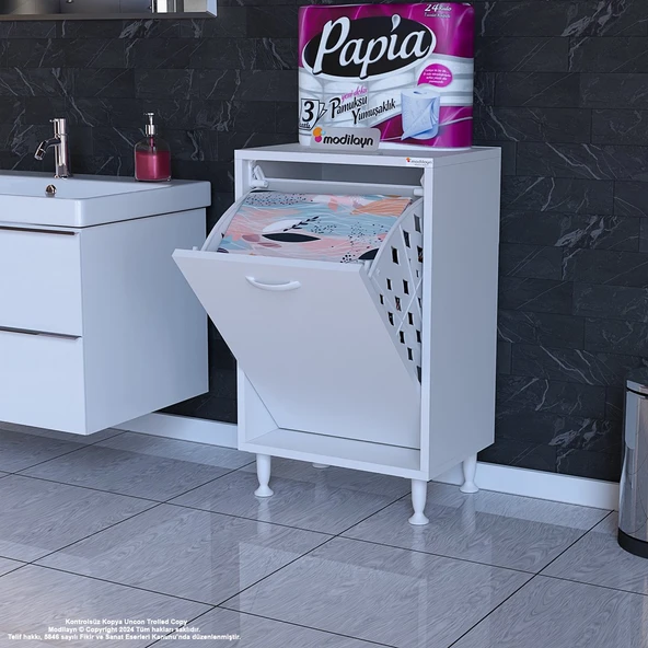 Modilayn SÖKE 45 x 75 x 32,5 cm 1 Göz Sepetli kirli çamaşır banyo dolabı pratik çok foksiyonlu düzenleyici dolap ürün görseli 1