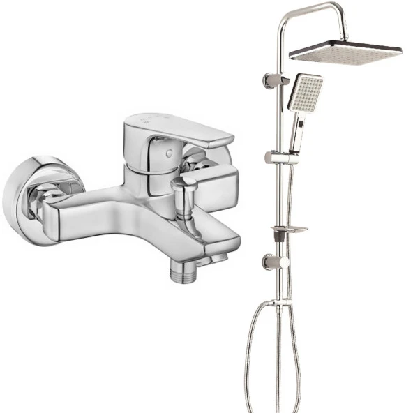 Eca Niobe Banyo Bataryası + T-MAY Banyo Sümbül Kare Tepe Duş Takımı Seti Krom Paslanmaz ürün görseli 1