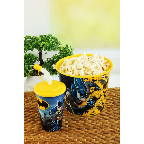 Batman Mısır & Popcorn Kutusu+Kapaklı Pipetli Bardak 400 ml. ürün görseli 1