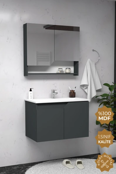 Teta Home Napoli 65 cm MDF Banyo Dolabı Seti  Antrasit ürün görseli 1