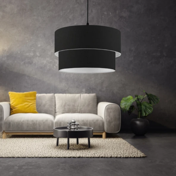 North Home Dark Siyah Kumaş İki Katlı Pasta Avize Yatak Odası Salon Sarkıt ürün görseli 1