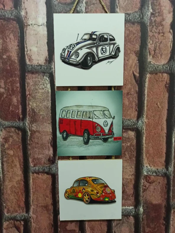 Retro Time Woswos Kabartmalı Baskılı 3'lü Tablo ürün görseli 1