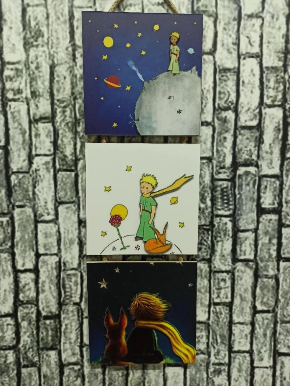 Küçük Prens Kabartmalı Baskılı 3'lü Tablo The Little Prince ürün görseli 1