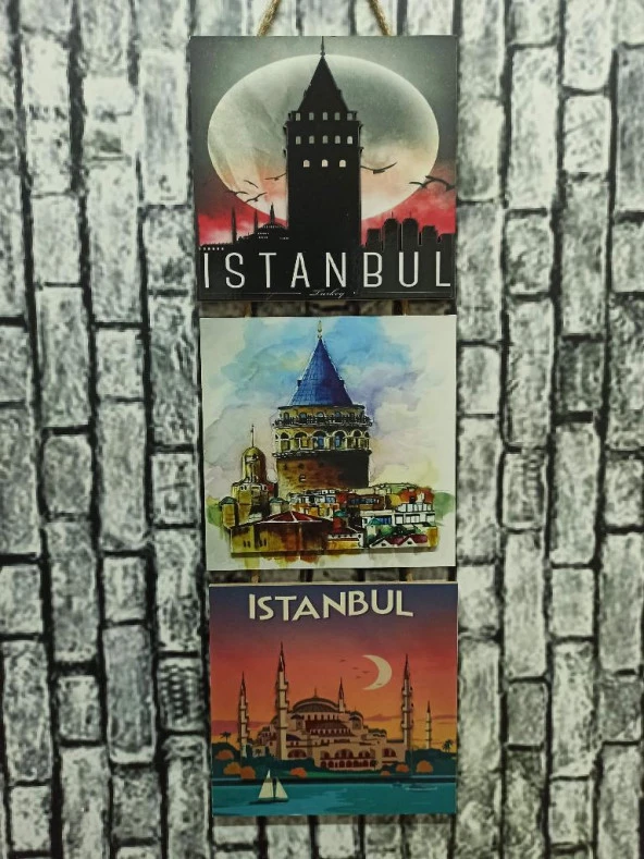 İstanbul Galata Ayasofya Kabartmalı Baskılı 3'lü Tablo ürün görseli 1