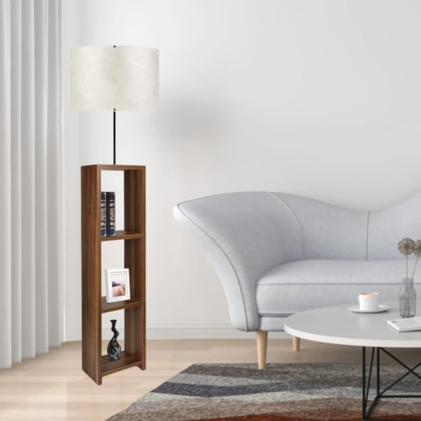 Dekoratif Raflı Ceviz Mdf Lambader Krem Pvc Silindir Başlık ürün görseli 1