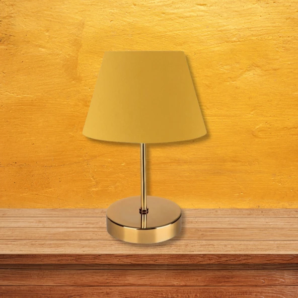 Kuzey Gold Gövdeli Abajur Sarı Kumaş Yatak Odası Salon ürün görseli 1