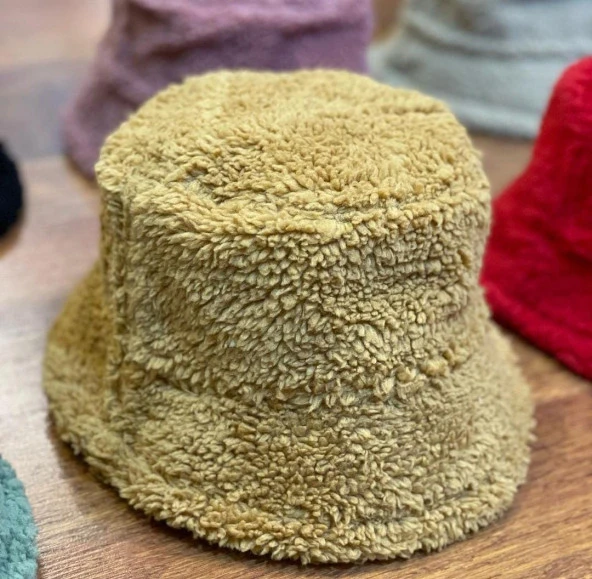 Salarticaret Kadın Peluş Bucket Kova Şapka Standart- koyubej ürün görseli 1