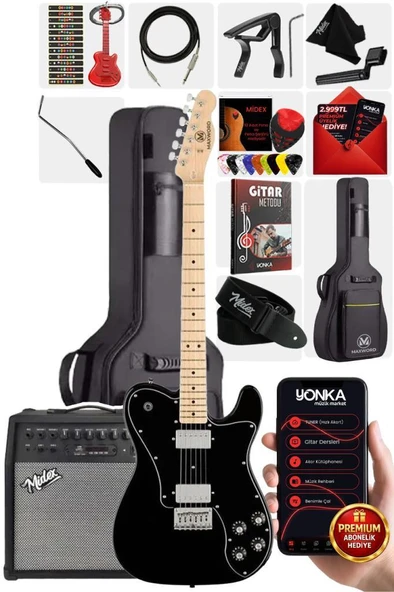 Maxword TLX-60BK-50AMP Telecaster Maple Klavye HH 50W Amfili Elektro Gitar Seti ürün görseli 1