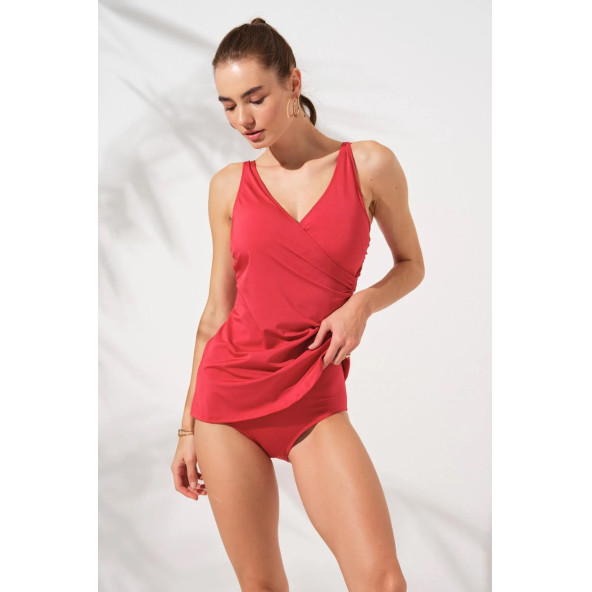 Kruvaze Formlu Tankini Takım Kırmızı - Resim 2