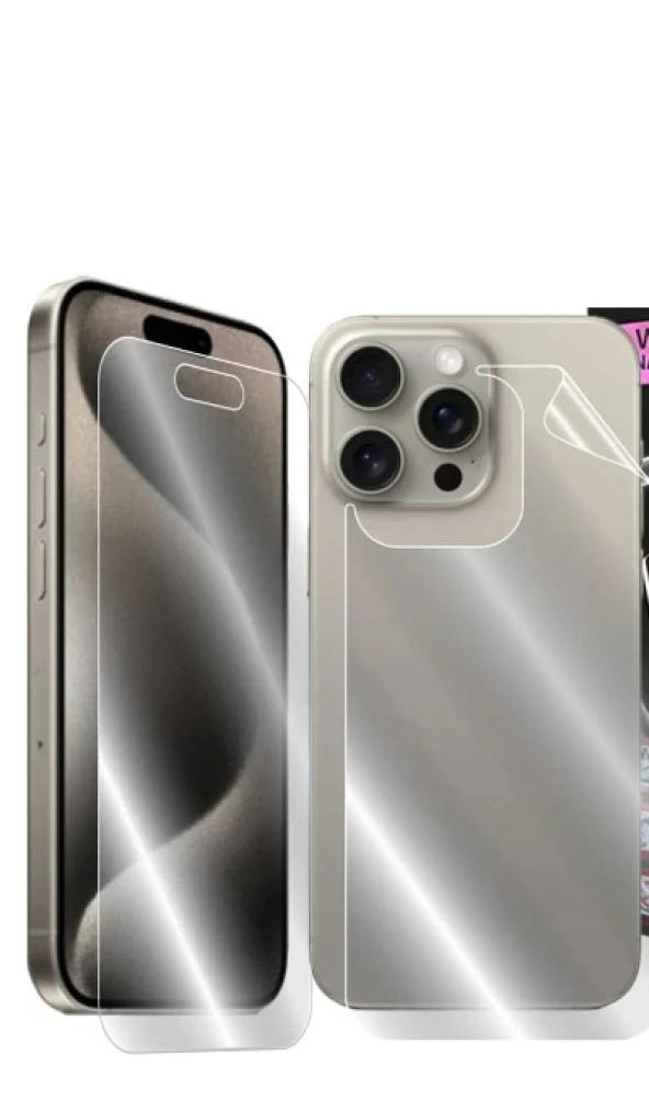 İphone 15 Pro Uyumlu Ön+Arka Şeffaf Çizilme darbelere karşı koruyucu Nano Jelatin ürün görseli 1