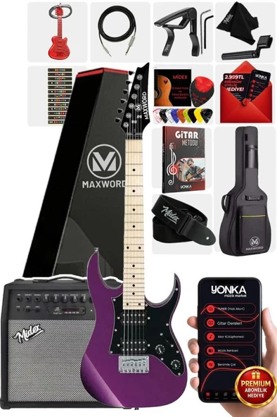 Maxword DE-150PU-50AMP Maple Klavye HH Yüksek Kaliteli 50W Amfili Elektro Gitar Seti ürün görseli 1