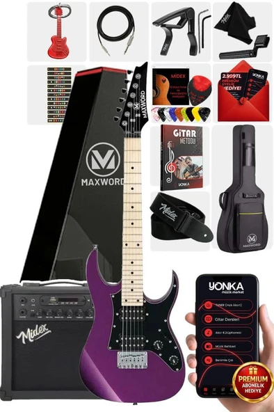 Maxword DE-150PU-25AMP Maple Klavye HH Yüksek Kaliteli 25W Amfili Elektro Gitar Seti ürün görseli 1