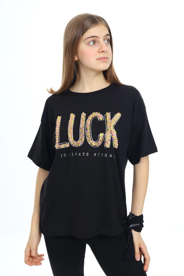 Kız Çocuk Tasarım Yazı Desenli T-Shirt 9-14 Yaş Lx038 ürün görseli 1
