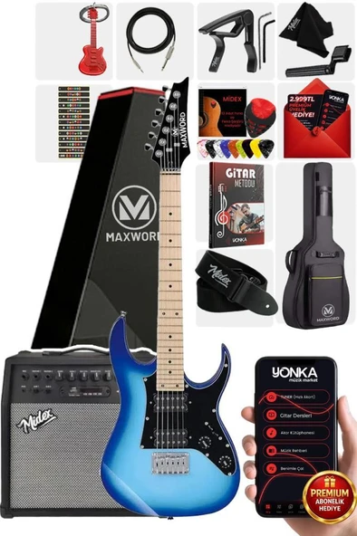 Maxword DE-150BL-50AMP Maple Klavye HH Yüksek Kaliteli 50W Amfili Elektro Gitar Seti ürün görseli 1