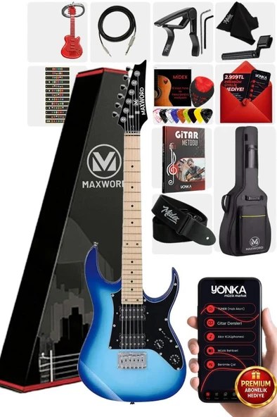 Maxword DE-150BL Maple Klavye HH Manyetik Yüksek Kaliteli Elektro Gitar Seti ürün görseli 1