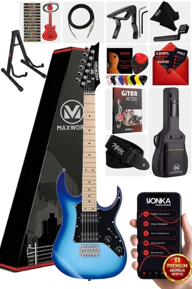 Maxword DE-150BL-ST Maple Klavye HH Manyetik Yüksek Kaliteli Elektro Gitar Seti ürün görseli 1