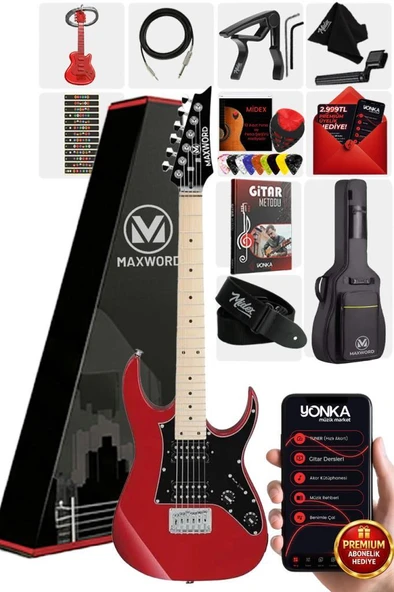 Maxword DE-150RD Maple Klavye HH Manyetik Yüksek Kaliteli Elektro Gitar Seti ürün görseli 1