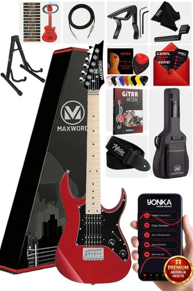 Maxword DE-150RD-ST Maple Klavye HH Manyetik Yüksek Kaliteli Elektro Gitar Seti ürün görseli 1