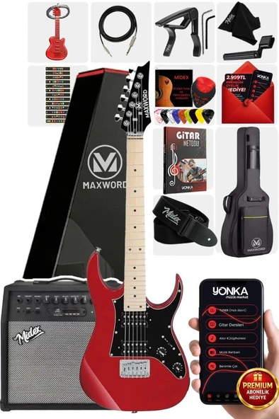 Maxword DE-150RD-50AMP Maple Klavye HH Yüksek Kaliteli 50W Amfili Elektro Gitar Seti ürün görseli 1