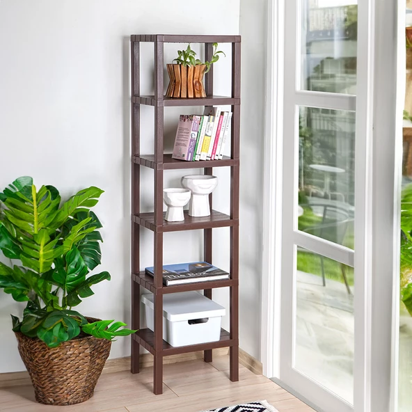 Mithra Life 6 Katlı Plastik Kahverengi Banyo Mutfak Rafı MIT1048 ürün görseli 1