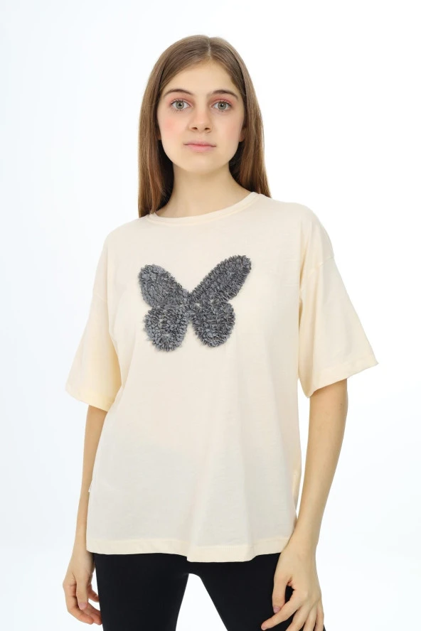 Kız Çocuk Kelebek Baskılı T-Shirt 9-14 Yaş Px037 ürün görseli 1