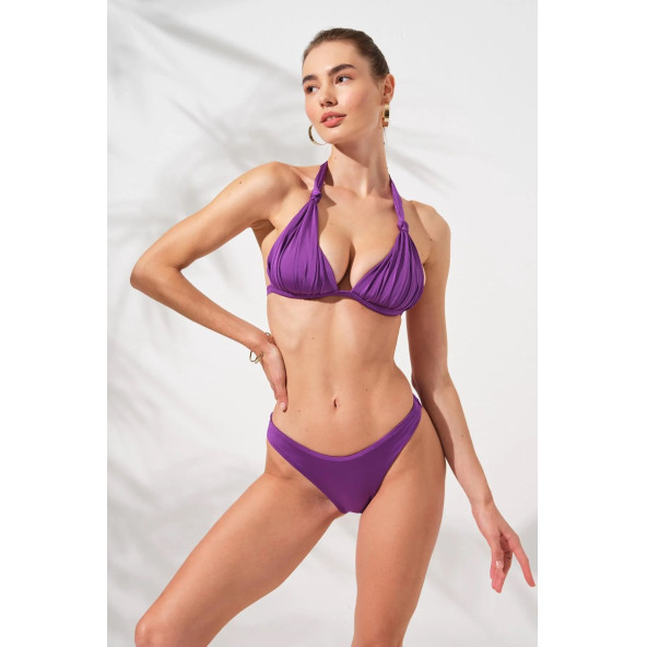 Dudi Kaplı Üçgen Bikini Takım Mor - Resim 2