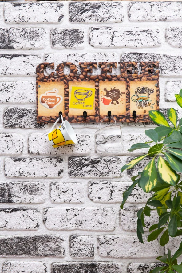 Deep Creative Duvar Askılığı 4 Askılı Doğal Ahşap Uv Baskılı Coffee ürün görseli 1
